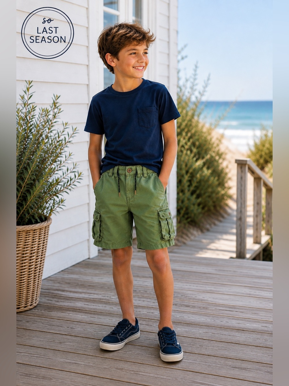 Scotch & Soda Boys Green Cargo Shorts Size 10/140 Cotton Drawstring